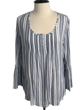 Club Z Collection Women's Vertical Striped Peasant Blouse, Bell Sleeves Size: 1X